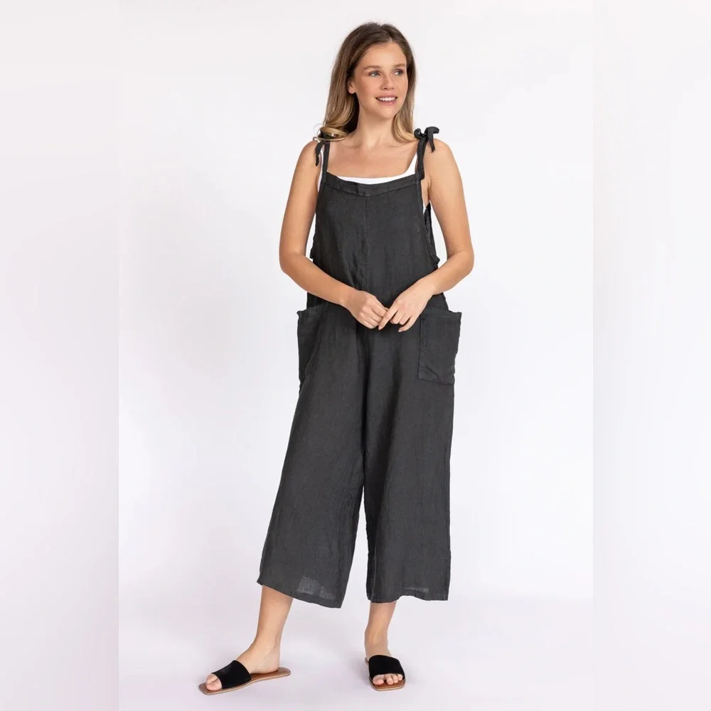 Meo Meli Black Tie-Shoulder Linen Jumpsuit - Picture 2 of 5